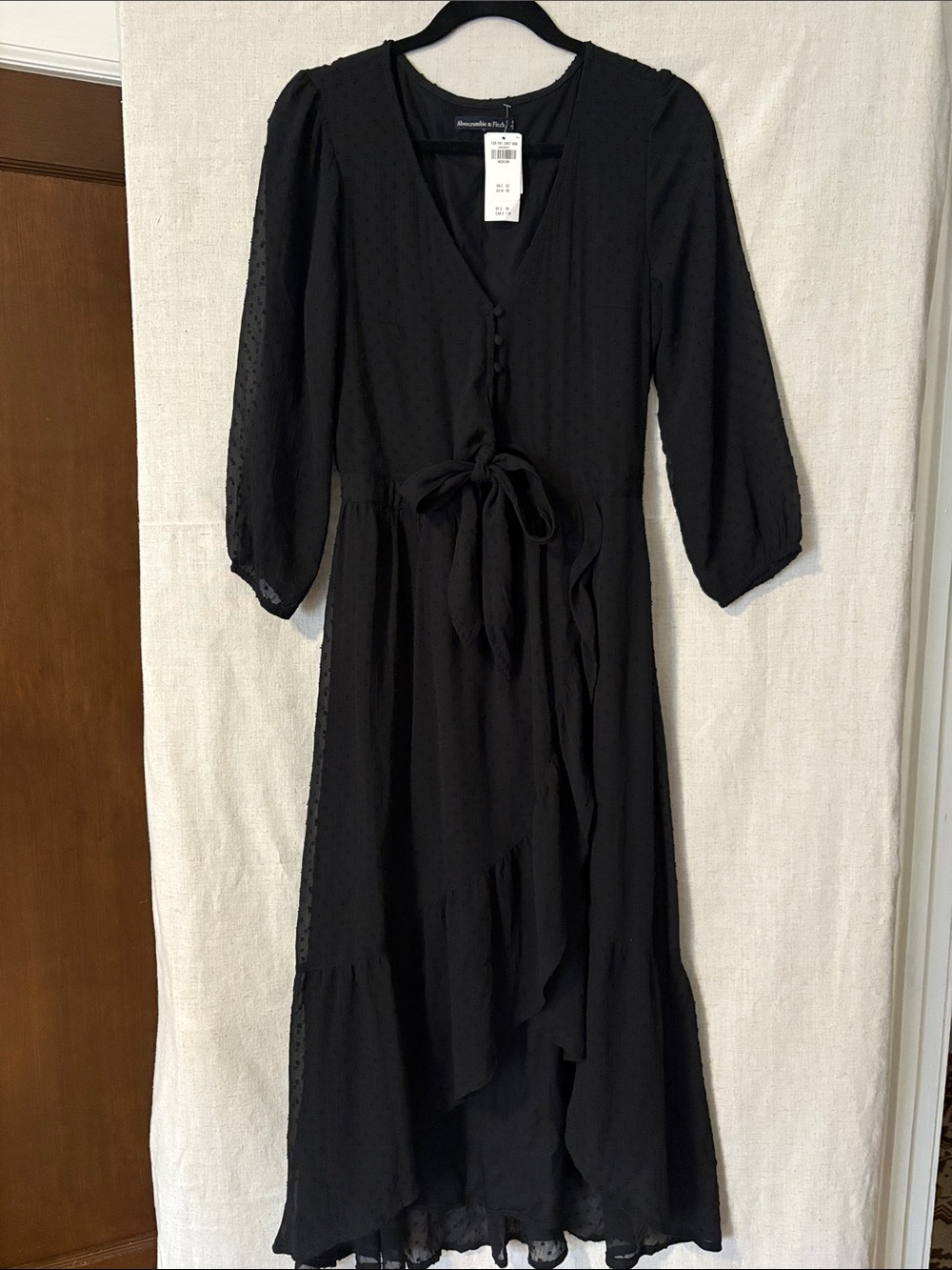 Abercrombie & Fitch Black V-Neck Tie-Front High-Low Maxi Dress